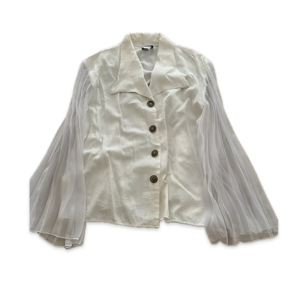 Vintage White Sheer Long Sleeve Collared Top Bridal | Size: M